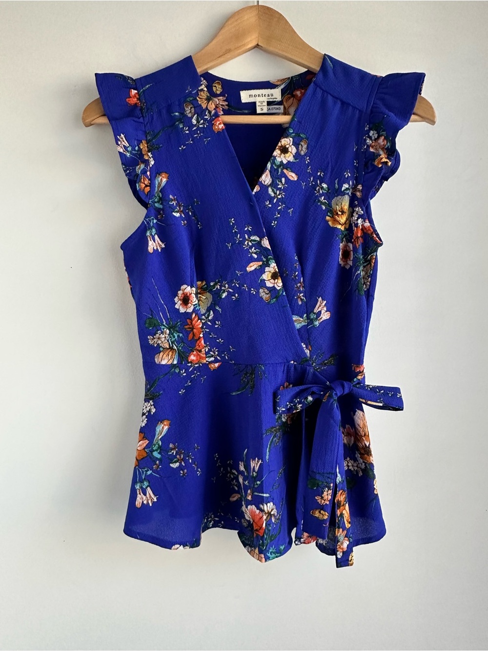 Montara Royal Blue Floral Wrap Peplum Top S
